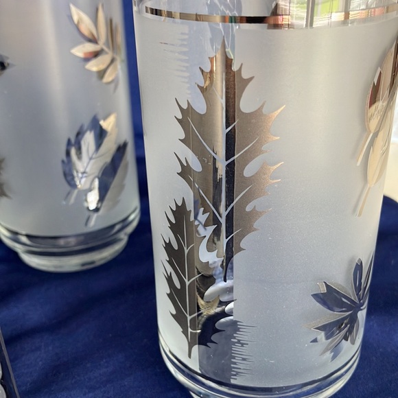 LIBBEY 1960’s Mid Century Modern Silver Frosted Leaf Highball Glasses Set of 6 - Picture 6 of 9